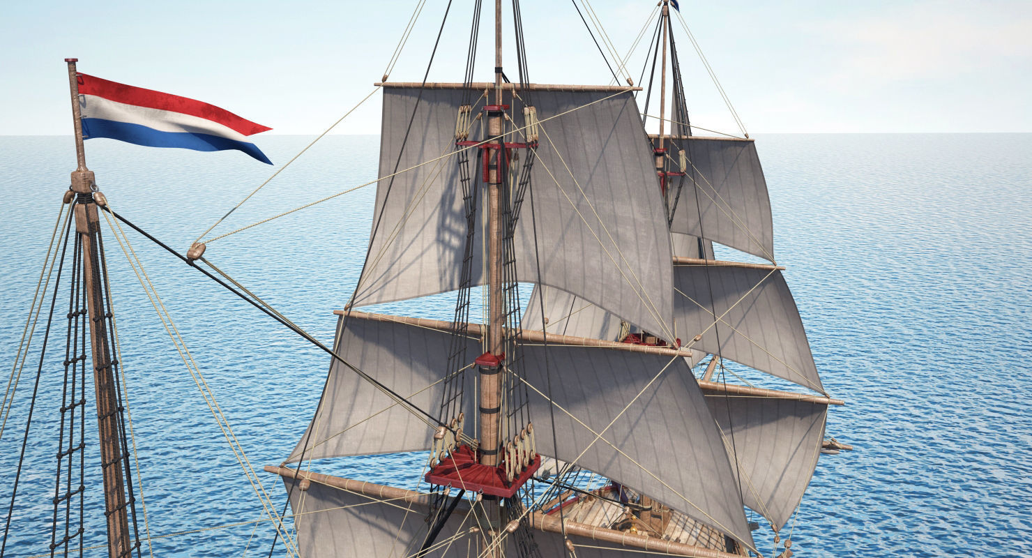 Dutch Galiot With Sails 3D model_13