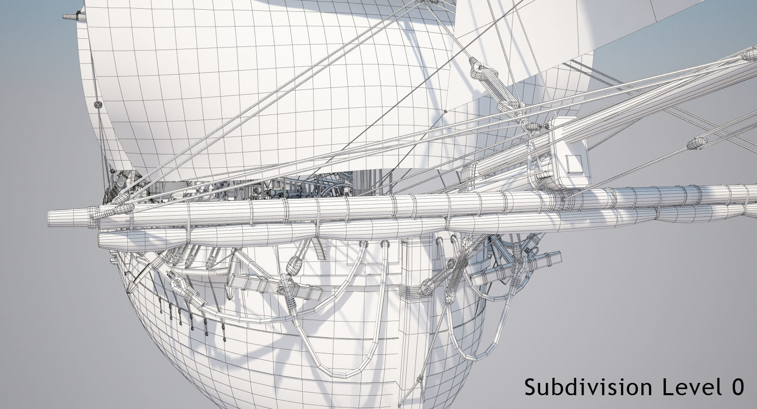 Dutch Galiot With Sails 3D model_22