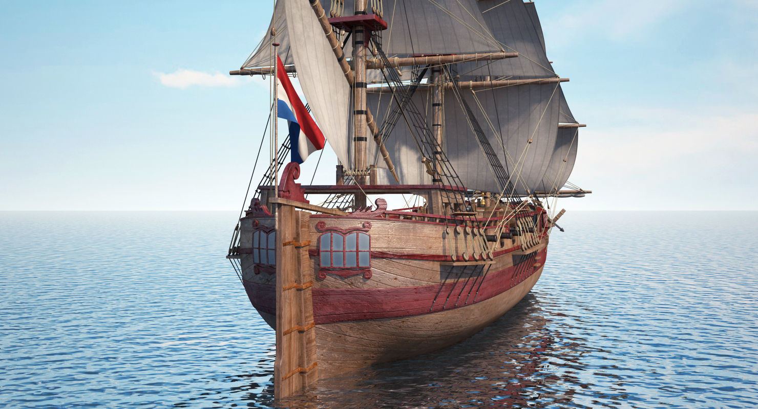 Dutch Galiot With Sails 3D model_12