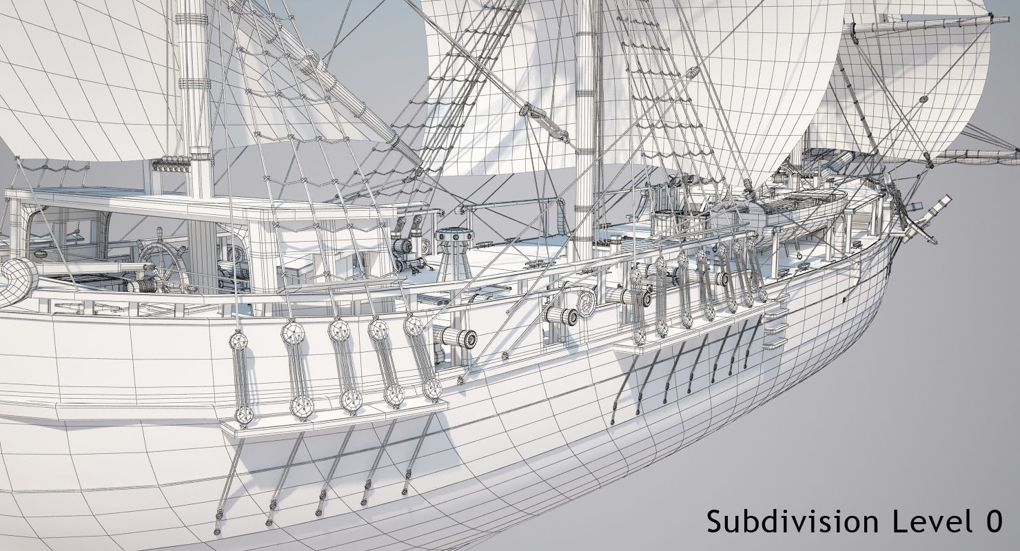 Dutch Galiot With Sails 3D model_20