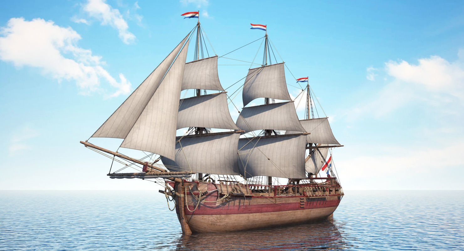 Dutch Galiot With Sails 3D model_3