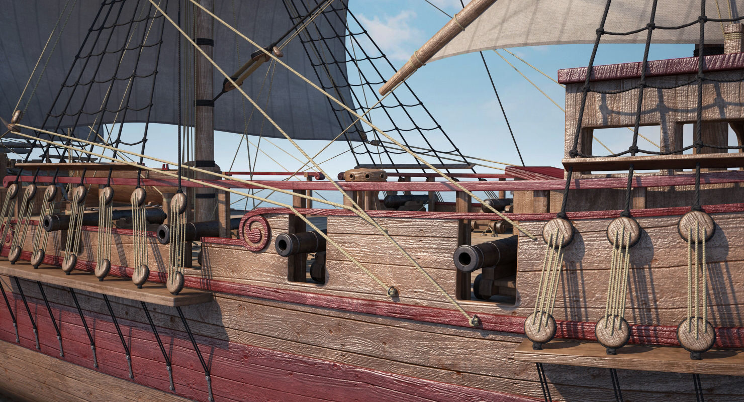 Dutch Galiot With Sails 3D model_10