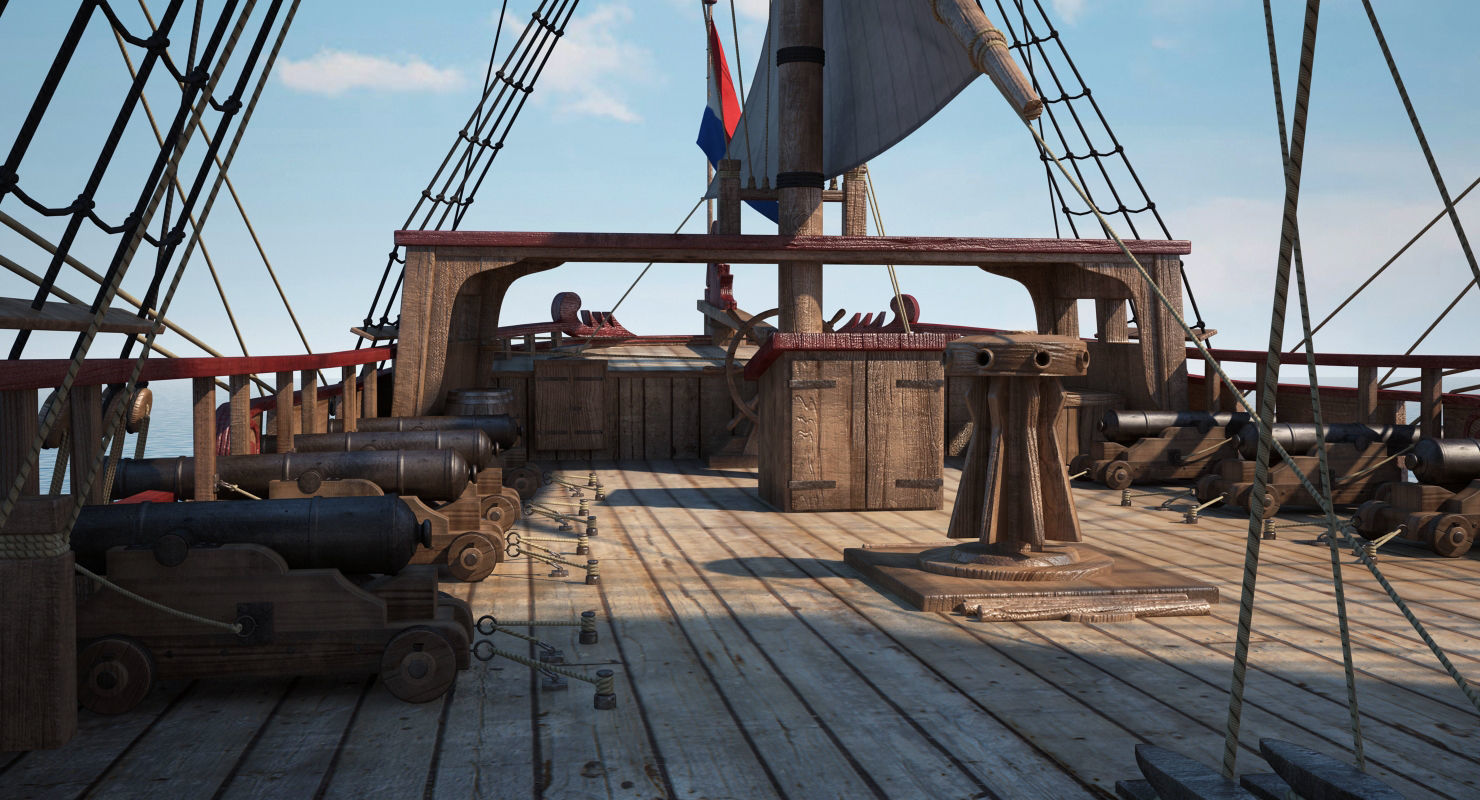 Dutch Galiot With Sails 3D model_9