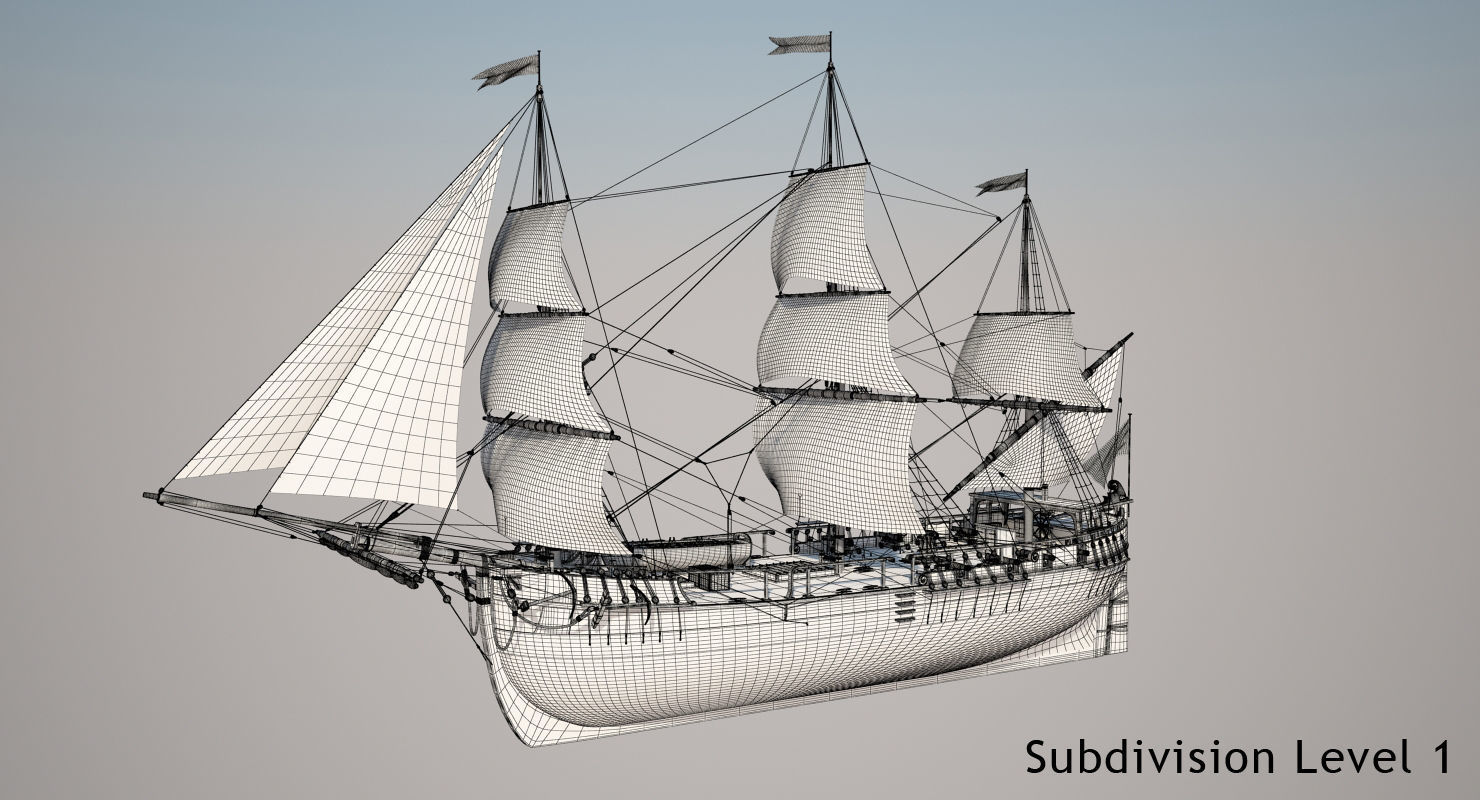 Dutch Galiot With Sails 3D model_17