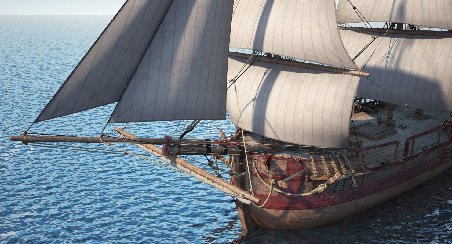 Dutch Galiot With Sails 3D model_5
