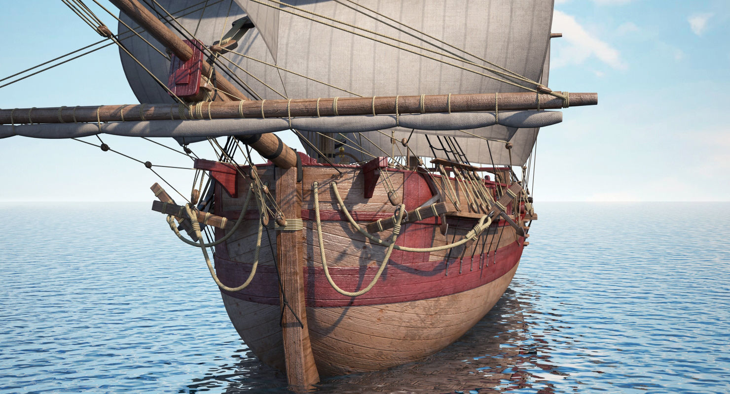 Dutch Galiot With Sails 3D model_15