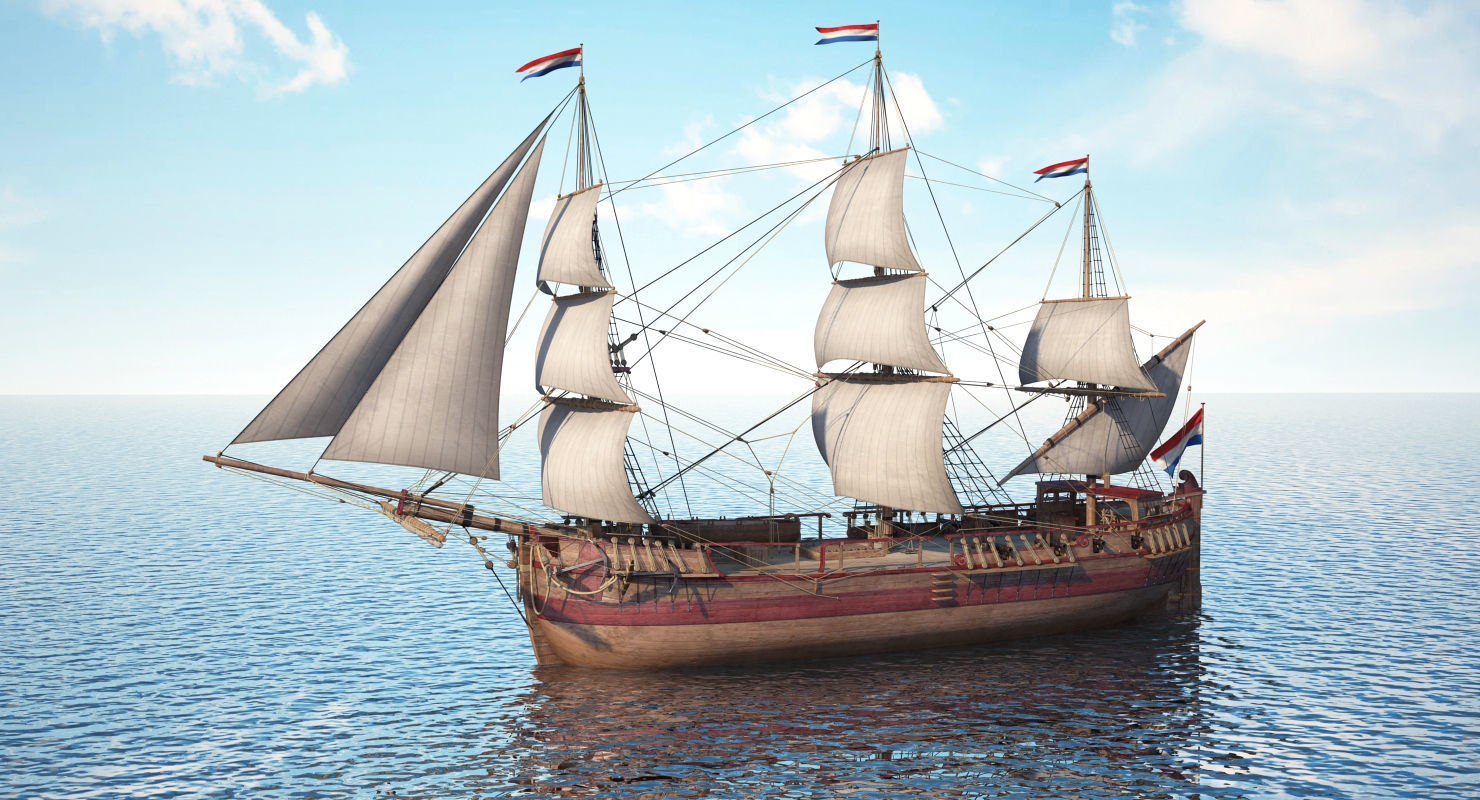 Dutch Galiot With Sails 3D model_4