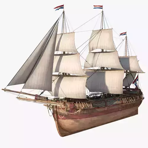 Dutch Galiot With Sails  3D model