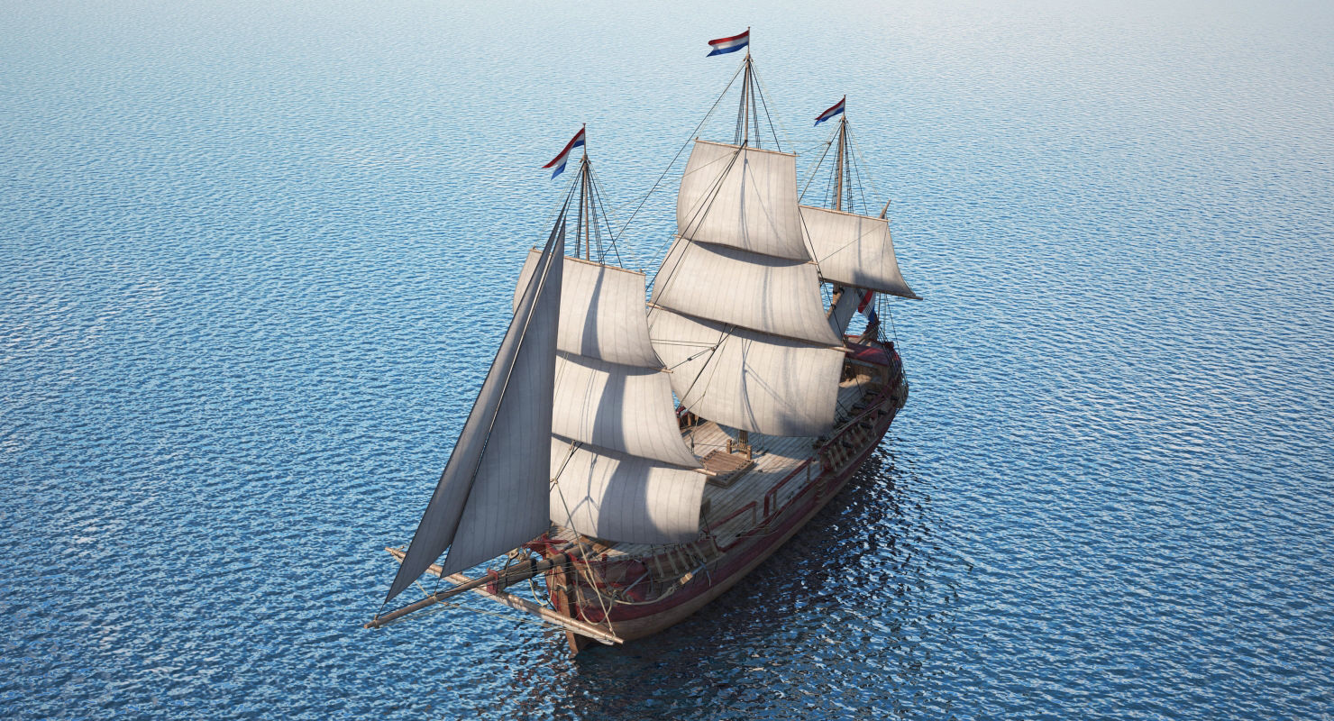 Dutch Galiot With Sails 3D model_7