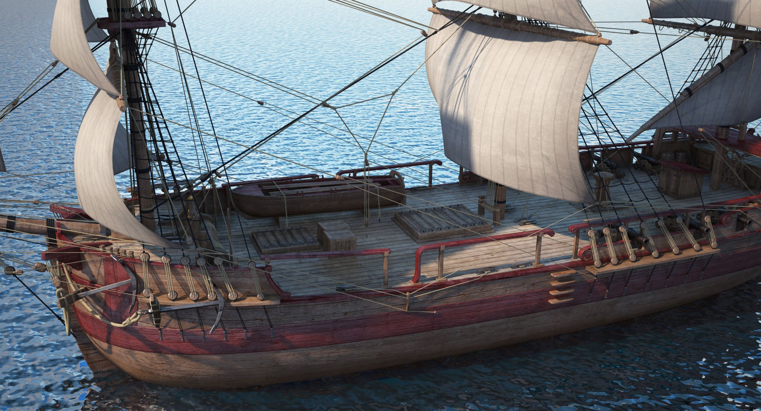 Dutch Galiot With Sails 3D model_11