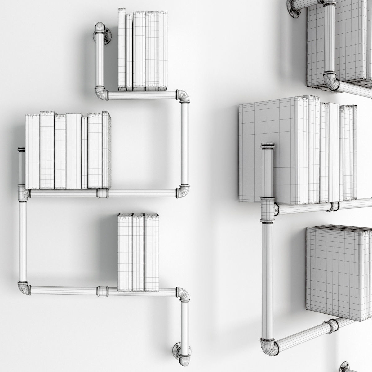 Collection bookshelves industrial pipe bookcase 3D model_11