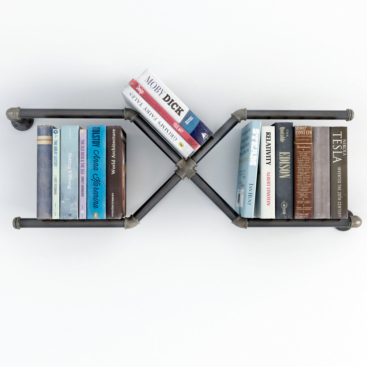Collection bookshelves industrial pipe bookcase 3D model_5