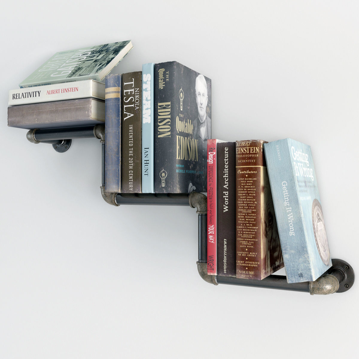 Collection bookshelves industrial pipe bookcase 3D model_3