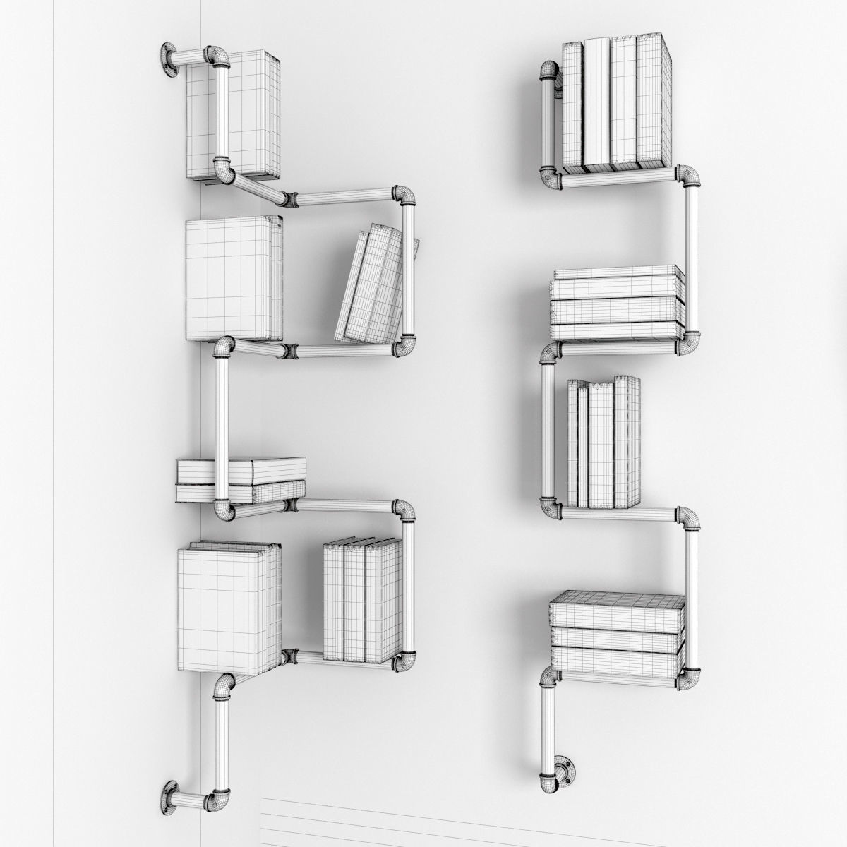 Collection bookshelves industrial pipe bookcase 3D model_10