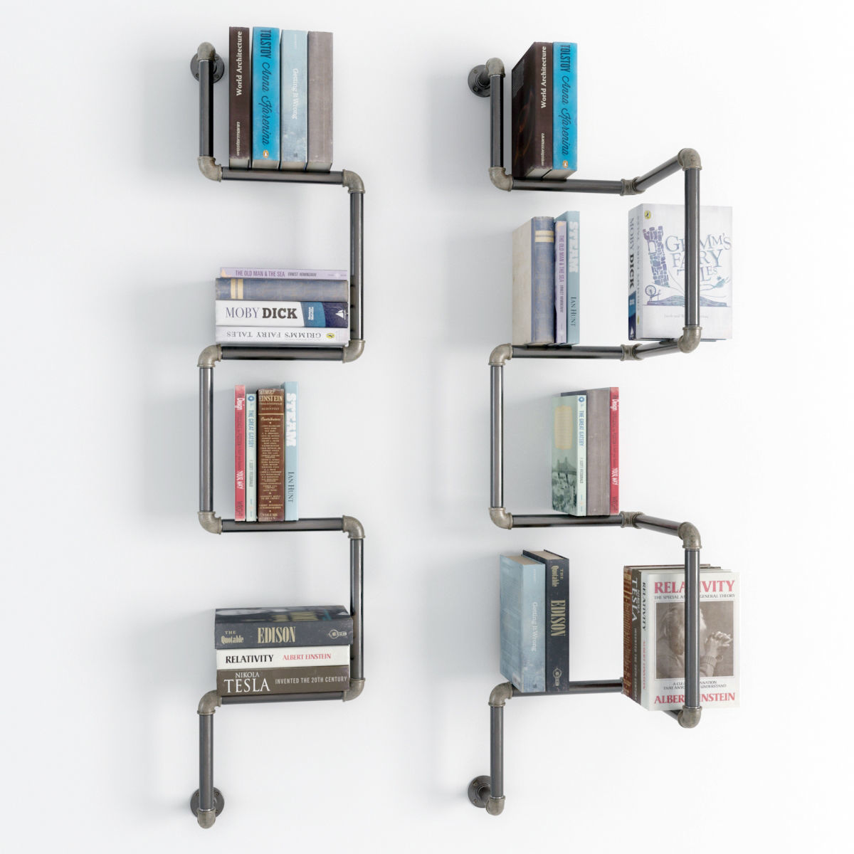 Collection bookshelves industrial pipe bookcase 3D model_6