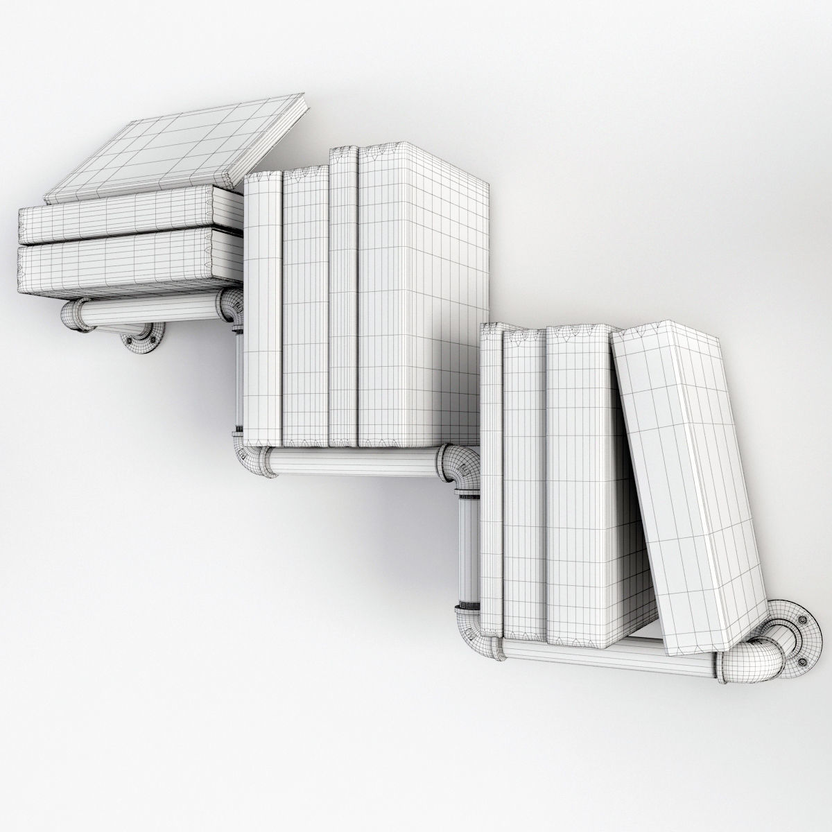 Collection bookshelves industrial pipe bookcase 3D model_13