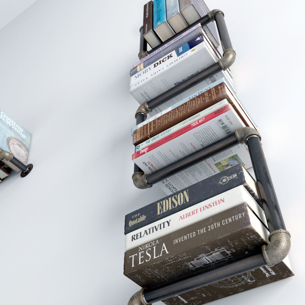 Collection bookshelves industrial pipe bookcase 3D model_7