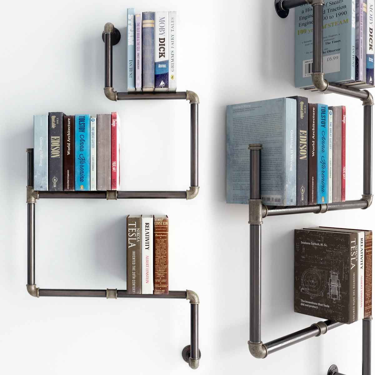 Collection bookshelves industrial pipe bookcase 3D model_2