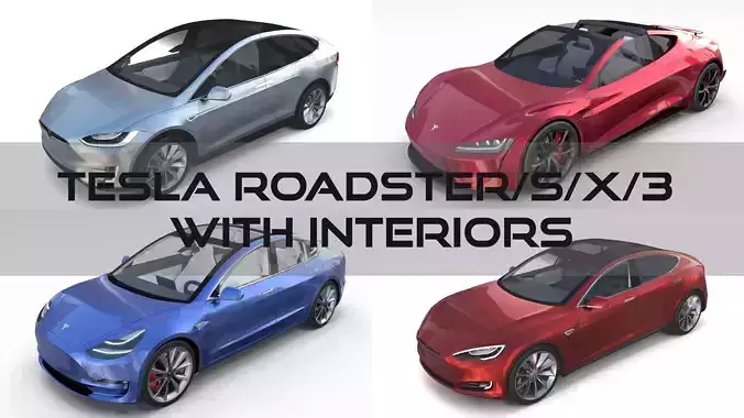 Tesla Roadster Model S X 3 with interiors 3D model