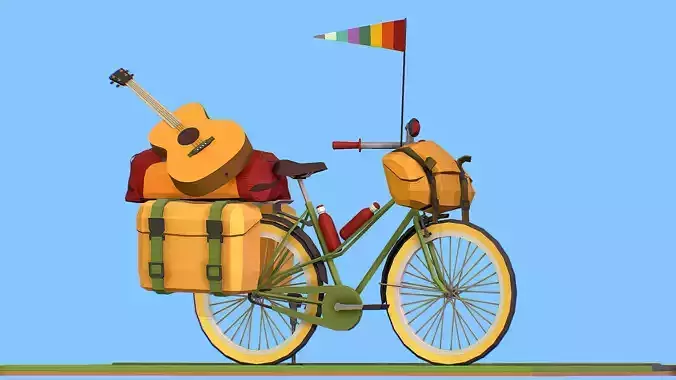 isometric art lowpoly model tourist bike ride