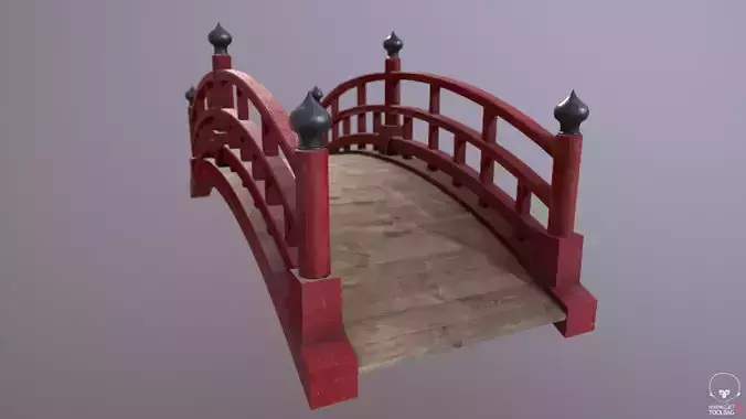 Japanese red bridge Low-poly 3D model
