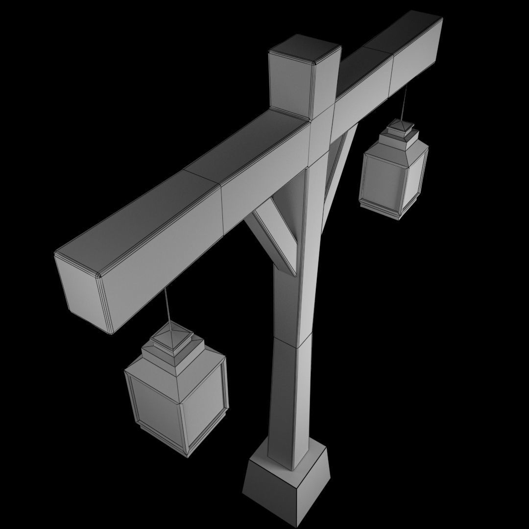 Old Street Lamp 2  Low-poly 3D model_4