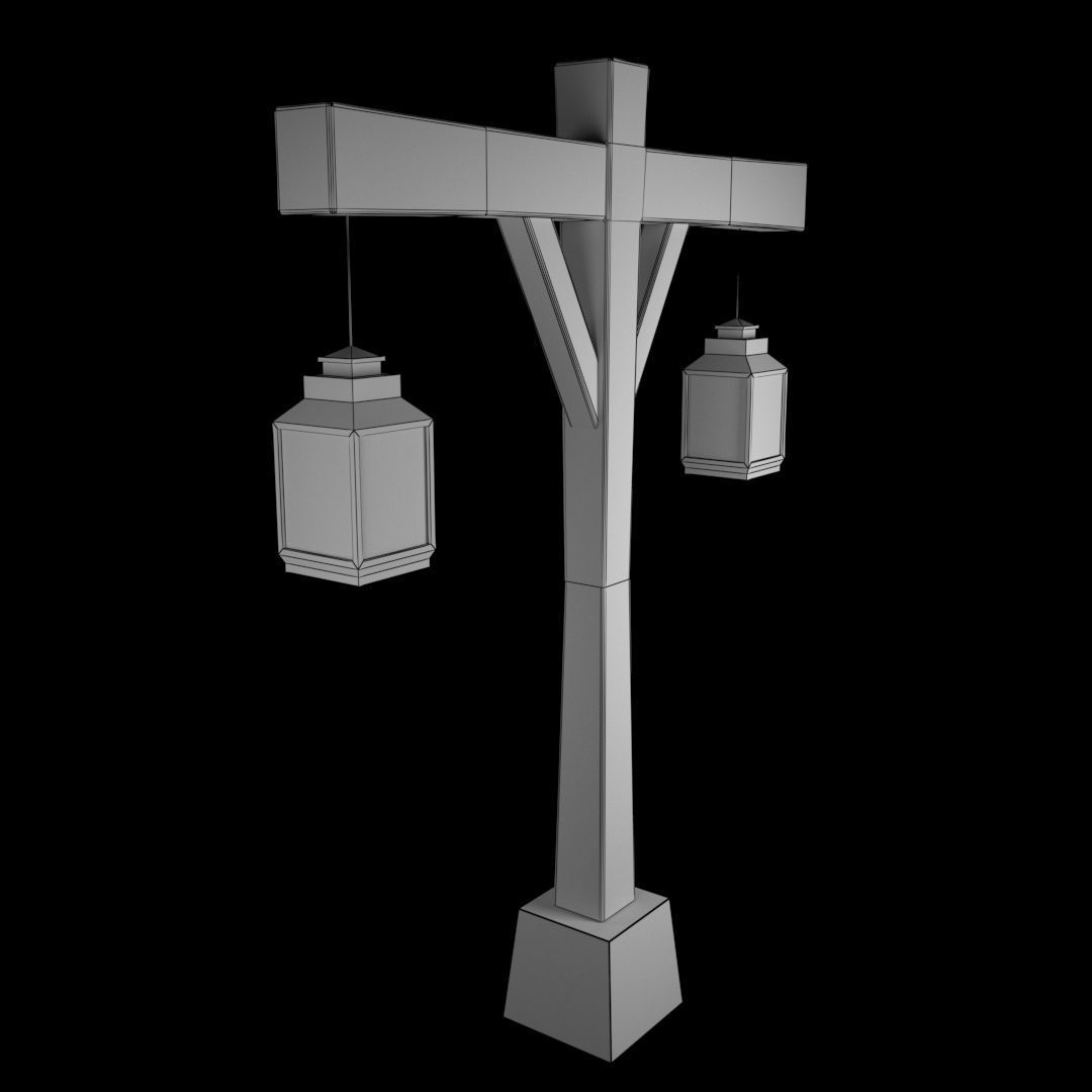 Old Street Lamp 2  Low-poly 3D model_1