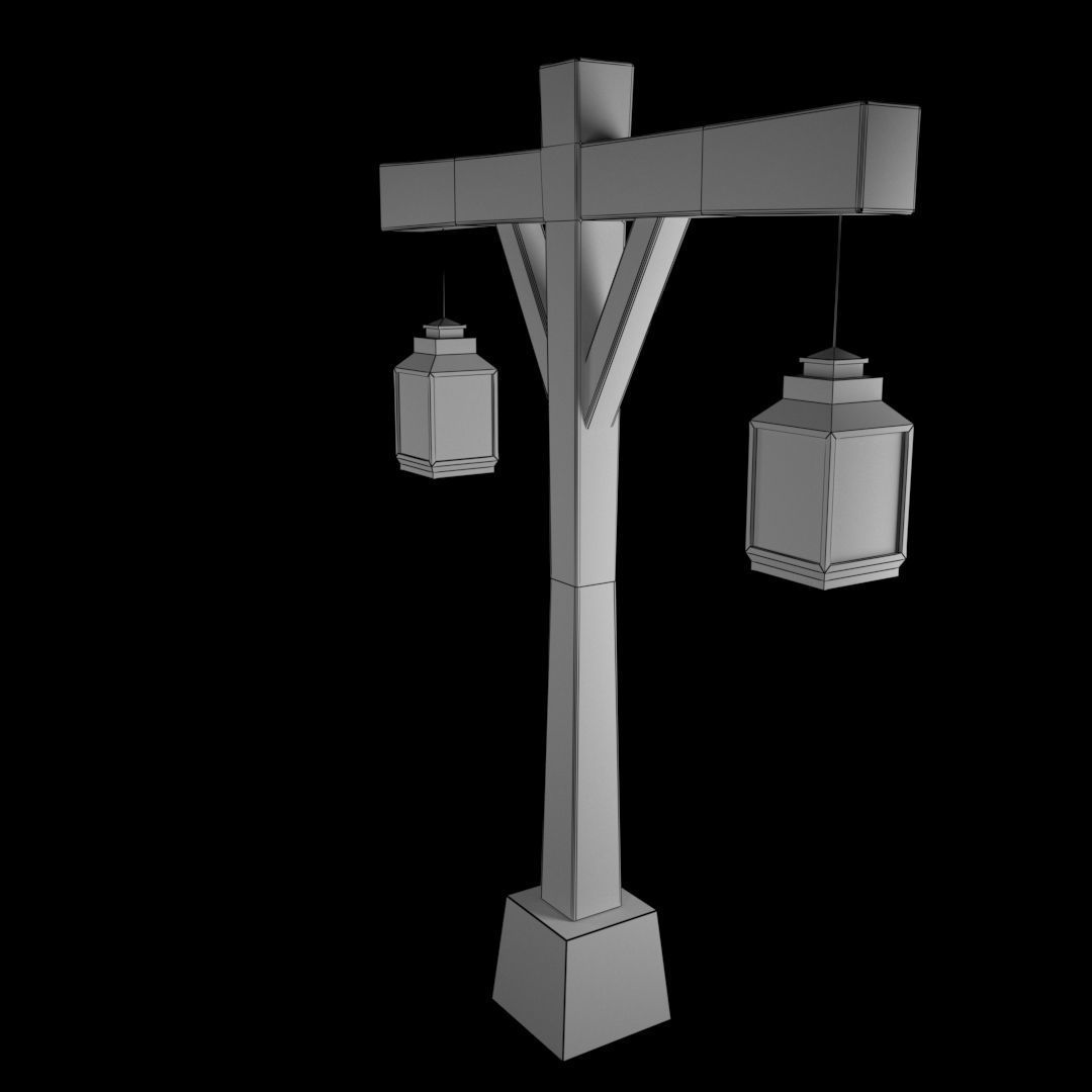 Old Street Lamp 2  Low-poly 3D model_2