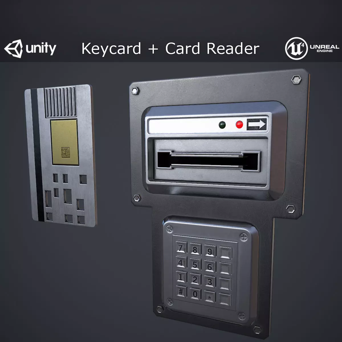 Keycard and Card Reader Low-poly 3D model_0