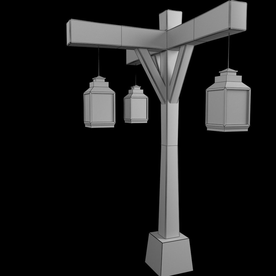 Old Street Lamp 3 Low-poly 3D model_4