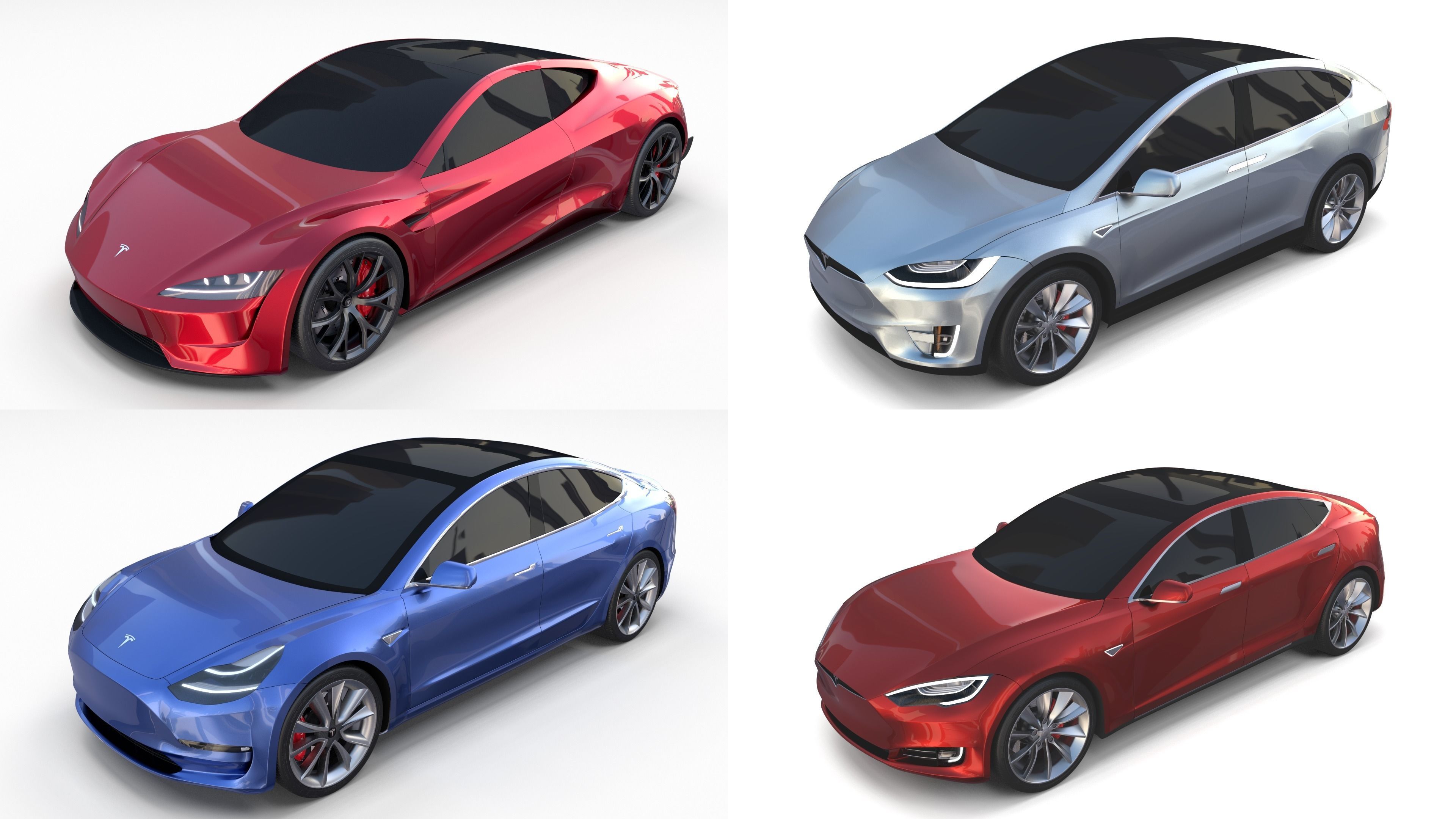 Tesla Collection Roadster Model S X 3 3D model_1