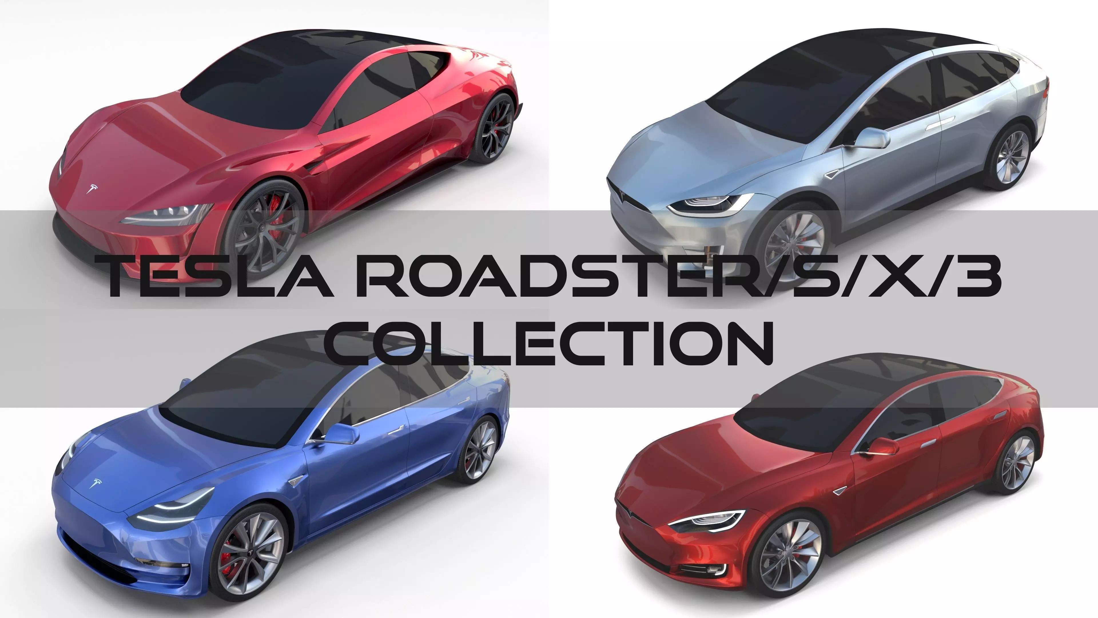 Tesla Collection Roadster Model S X 3 3D model_0