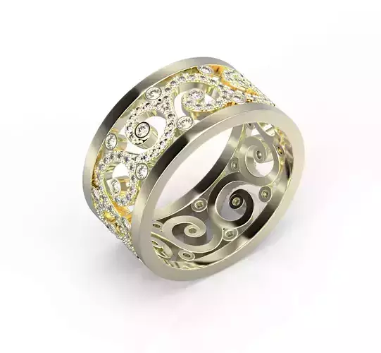 110413 R Vintage ring with pattern and gems 3D print model