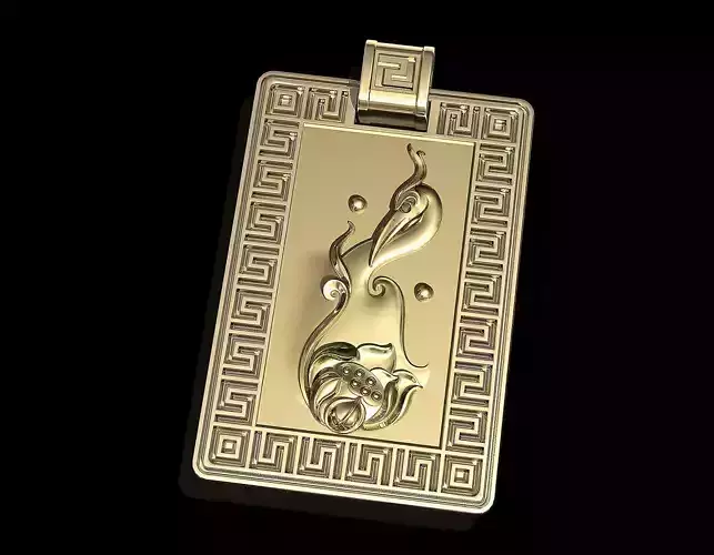 Crane and lotus pendant