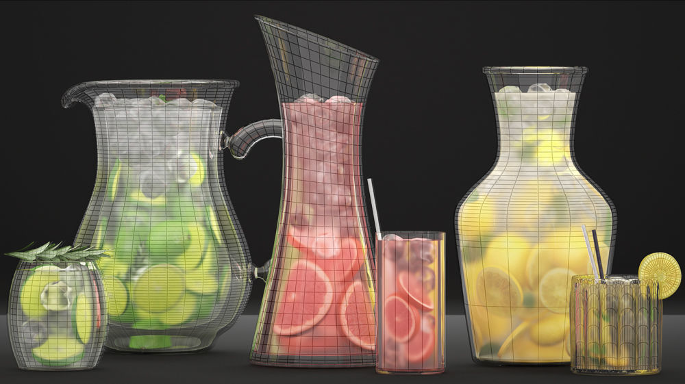 Beverages Collection drink with grapefruit slices and straw 3D model_12