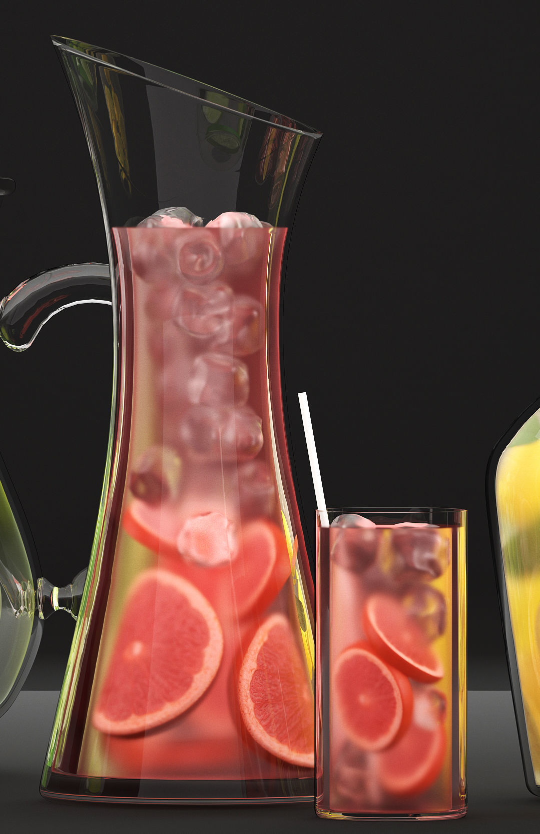 Beverages Collection drink with grapefruit slices and straw 3D model_2