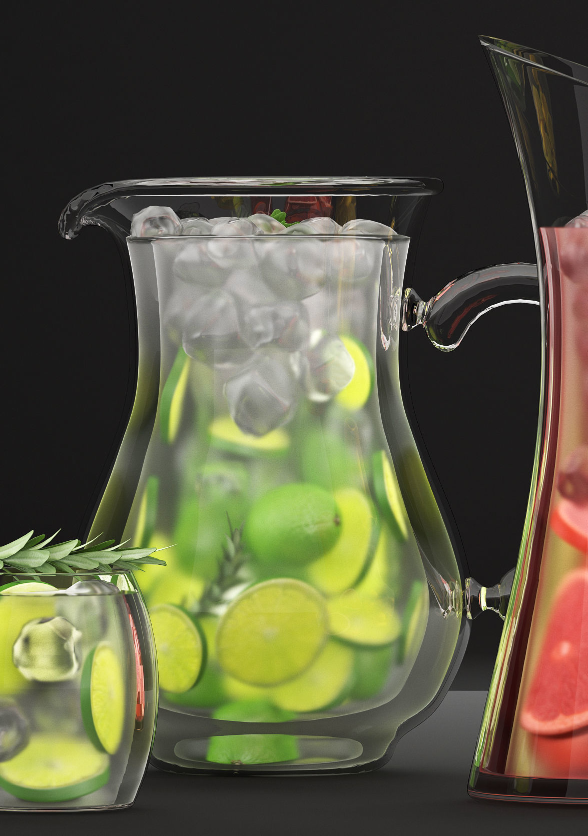 Beverages Collection drink with grapefruit slices and straw 3D model_4