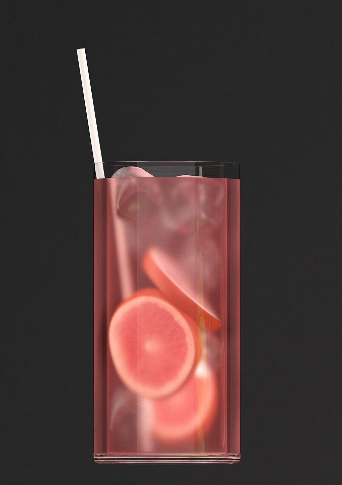 Beverages Collection drink with grapefruit slices and straw 3D model_5