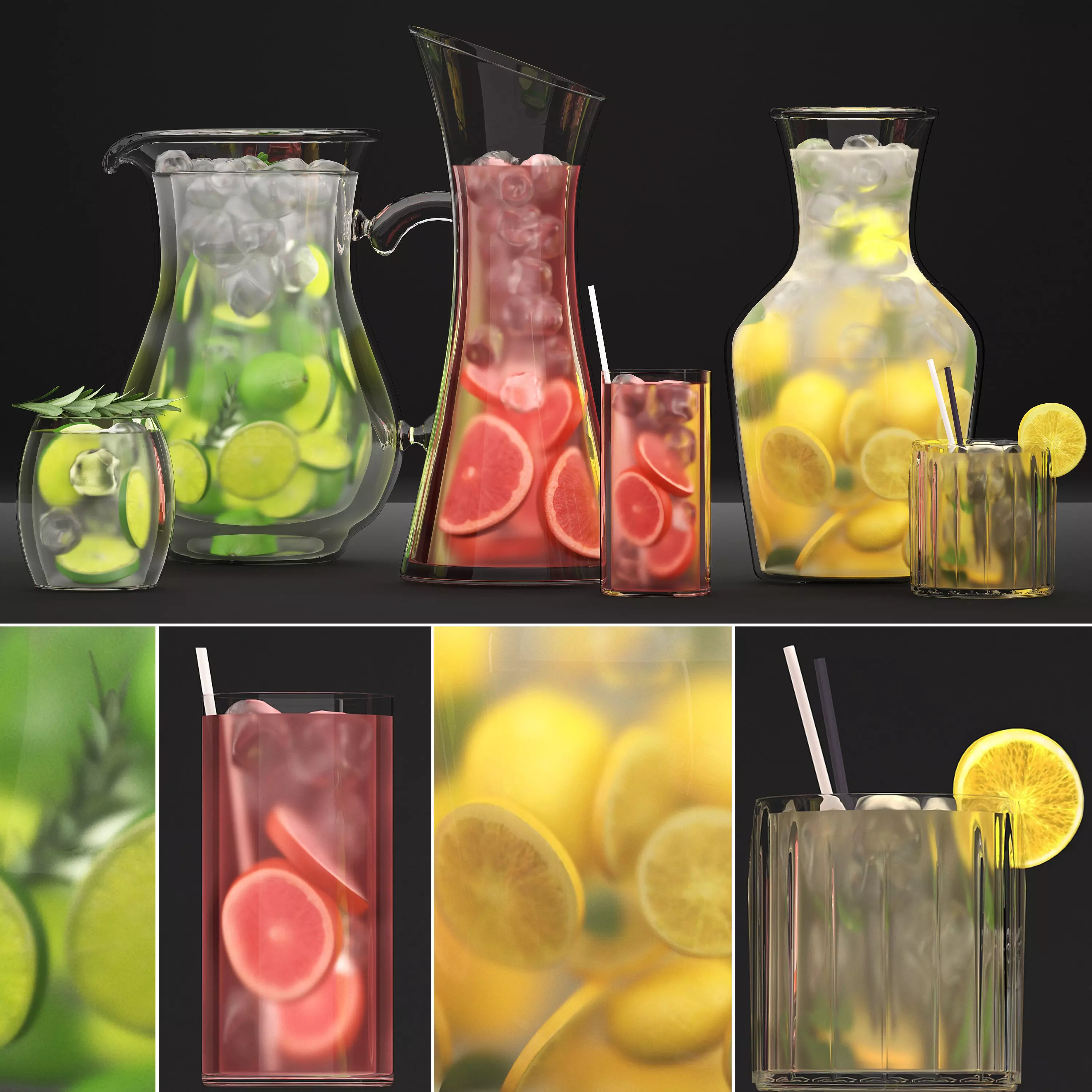Beverages Collection drink with grapefruit slices and straw 3D model_0