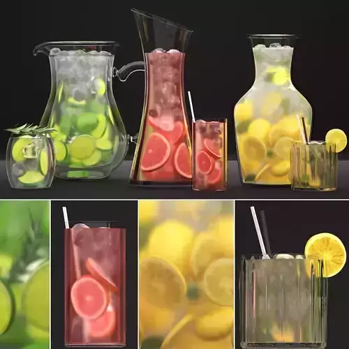 Beverages Collection drink with grapefruit slices and straw 3D model