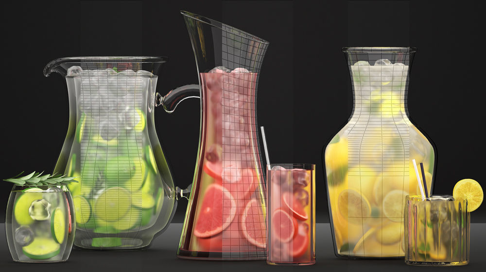 Beverages Collection drink with grapefruit slices and straw 3D model_3