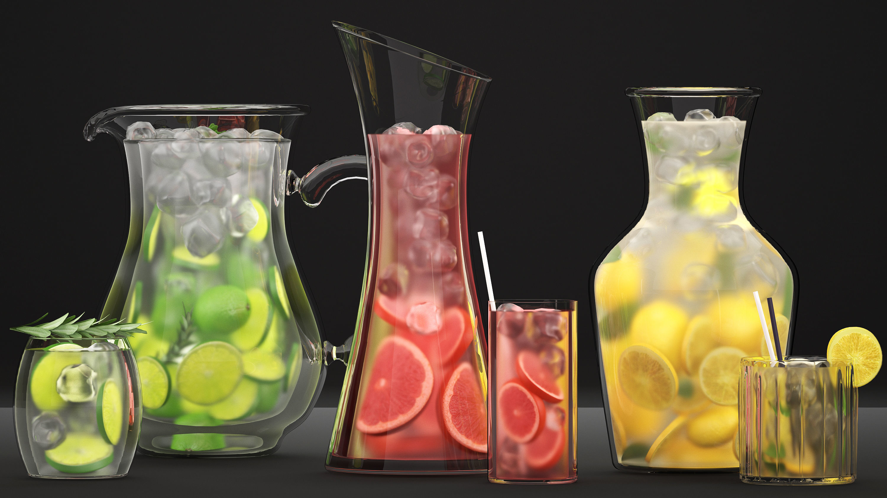 Beverages Collection drink with grapefruit slices and straw 3D model_14