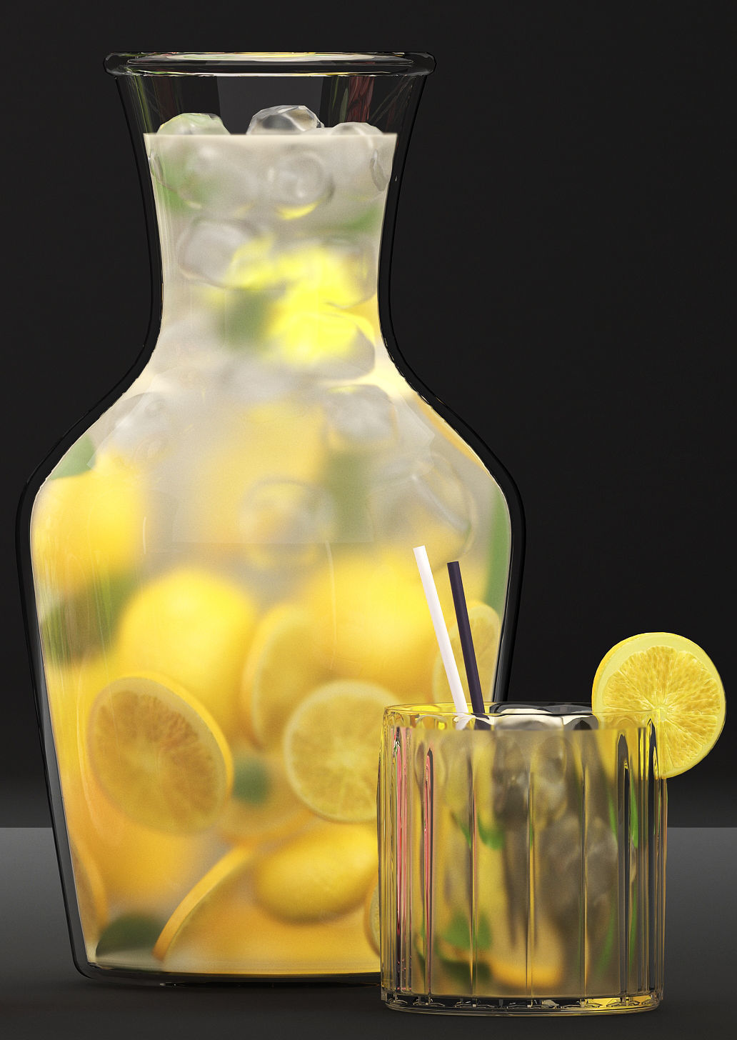 Beverages Collection drink with grapefruit slices and straw 3D model_1