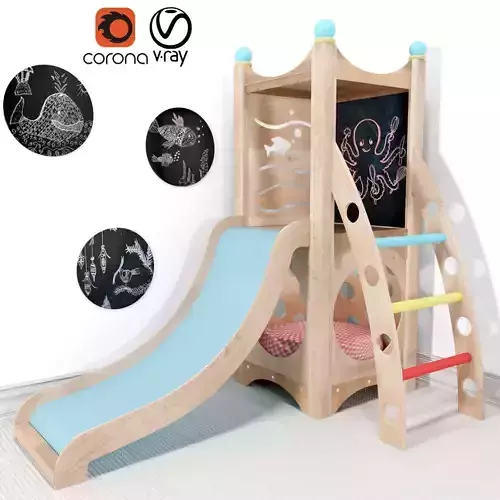 indor-playset wooden slide with chalkboard