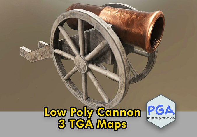 Low Poly Cannon on wheel Free low-poly 3D model