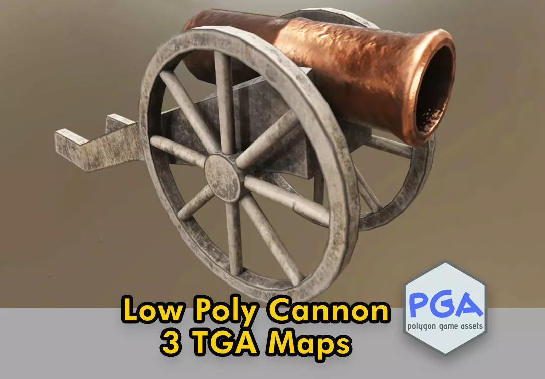 Low Poly Cannon on wheel Free low-poly 3D model
