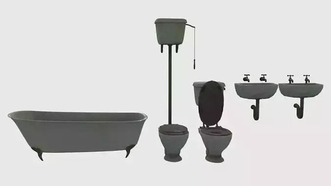 Low Poly Victorian Bathroom Fixtures Low-poly 3D model