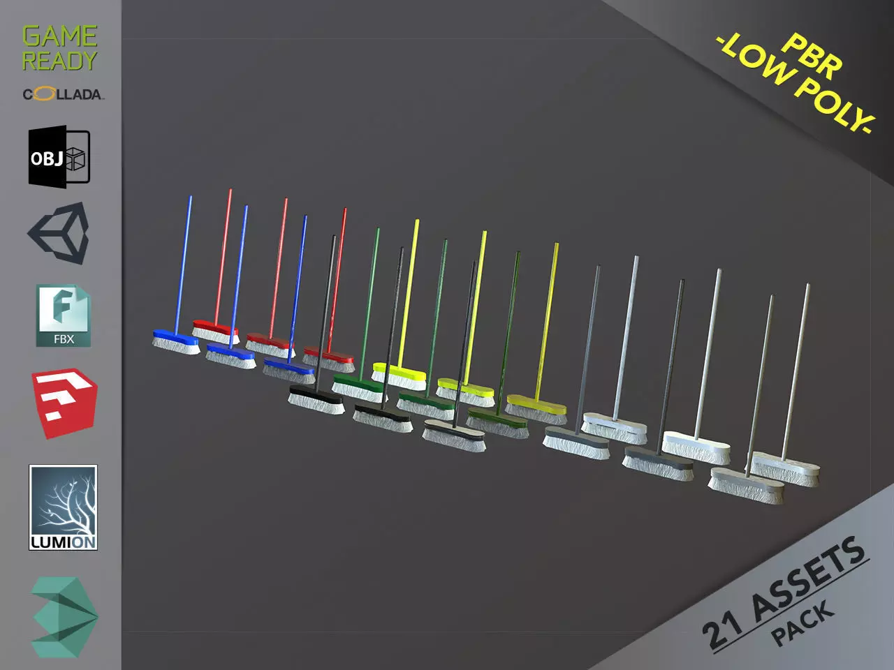 Broom Brush Pack 1 Low-poly 3D model