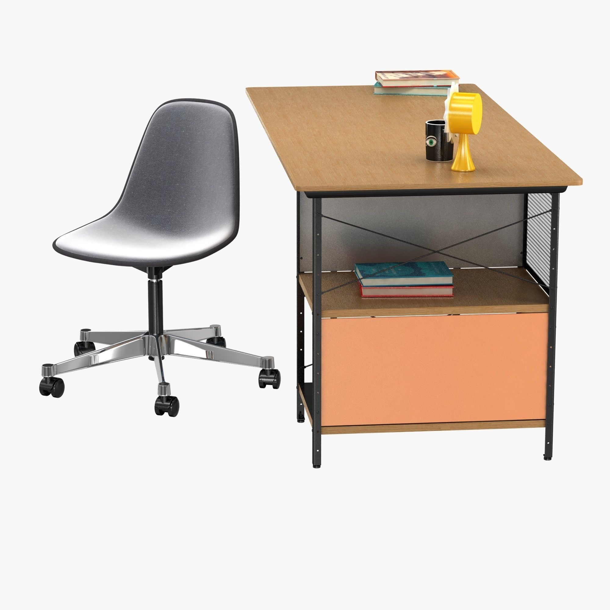 Vitra Eames plastic chair and edu desk unit 3D model_4
