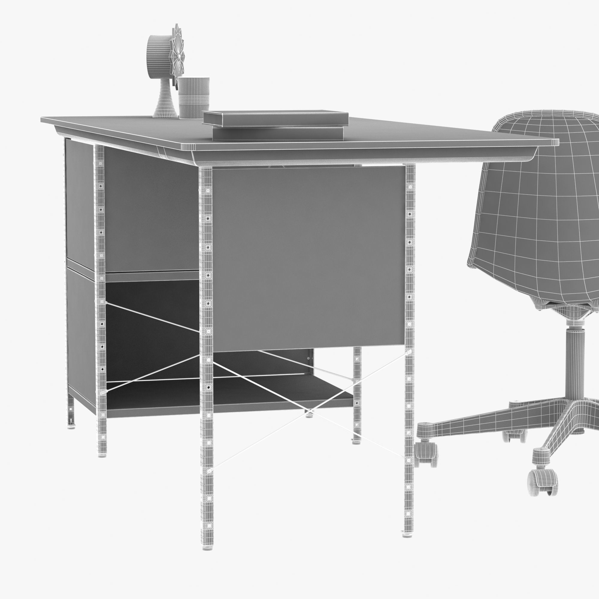 Vitra Eames plastic chair and edu desk unit 3D model_6